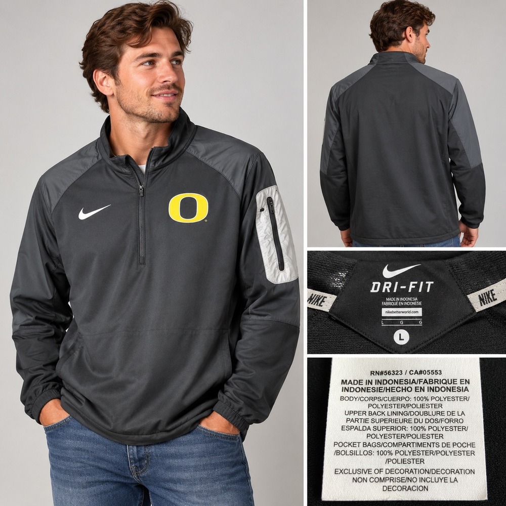 Nike Oregon Ducks Dri-FIT Quarter Zip Pullover Black Mens Large 32407X-OD5